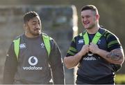 1 February 2018; Bundee Aki, left, and Andrew Porter arrive to Ireland rugby squad training at Carton House in Maynooth, Co Kildare. Photo by David Fitzgerald/Sportsfile
