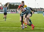 1 February 2018; Paddy Opperman of St Gerard's College scores a try against St Fintan's High School during the Bank of Ireland Leinster Schools Senior Cup Round 1 match between St Fintan's High School and St Gerard's College at Donnybrook Stadium in Dublin. Photo by Matt Browne/Sportsfile