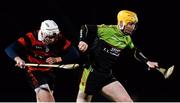 1 February 2018; Richard Leahy if IT Carlow in action against Fionn Ó Riain Broin of Trinity College during the Electric Ireland HE GAA Fitzgibbon Cup Group D Round 3 match between Trinity College Dublin and IT Carlow at Trinity Sports Grounds, Santry Avenue, in Dublin. Photo by Piaras Ó Mídheach/Sportsfile