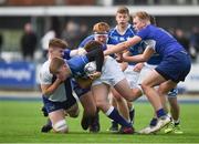 2 February 2018; Seán O'Reilly of St Mary's College is tackled by Matthew Jordan, left, and Stephen Keane of St Andrew's College during the Bank of Ireland Leinster Schools Senior Cup Round 1 match between St Mary's College and St Andrew's College at Donnybrook Stadium in Dublin. Photo by Daire Brennan/Sportsfile