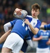 2 February 2018; Nathan Murphy of St Andrew's College is tackled by Eoin Carey of St Mary's College during the Bank of Ireland Leinster Schools Senior Cup Round 1 match between St Mary's College and St Andrew's College at Donnybrook Stadium in Dublin. Photo by Daire Brennan/Sportsfile