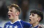 2 February 2018; Jack Grant, left, and Seán Bourke of St Mary's College sing their school anthem after the Bank of Ireland Leinster Schools Senior Cup Round 1 match between St Mary's College and St Andrew's College at Donnybrook Stadium in Dublin. Photo by Daire Brennan/Sportsfile