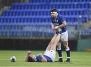 2 February 2018; Ben McDonnell, right, of St Mary's College helps team-mate Gavin O'Brien with cramp near the end of the Bank of Ireland Leinster Schools Senior Cup Round 1 match between St Mary's College and St Andrew's College at Donnybrook Stadium in Dublin. Photo by Daire Brennan/Sportsfile