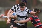 2 February 2018; Michael Milne of Cistercian College Roscrea is tackled by Ross Chandler of Wesley College during the Bank of Ireland Leinster Schools Senior Cup Round 1 match between Wesley College and Cistercian College Roscrea at Clontarf RFC in Castle Avenue, Dublin. Photo by Matt Browne/Sportsfile