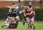 2 February 2018; Ryan Lomas of Cistercian College Roscrea is tackled by Robbie Whitehead and Ross Chandler of Wesley College during the Bank of Ireland Leinster Schools Senior Cup Round 1 match between Wesley College and Cistercian College Roscrea at Clontarf RFC in Castle Avenue, Dublin. Photo by Matt Browne/Sportsfile