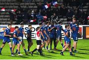 2 February 2018; French players celebrate victory after the final whistle of the U20 Six Nations Rugby Championship match between France and Ireland at Bordeaux in France. Photo by Manuel Blondeau/Sportsfile