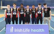3 February 2018; The Menapians AC Team, Co Wexford, after finishing second in the men's competition at the Irish Life Health National Indoor League Finals at the National Indoor Arena in Abbotstown, Dublin. Photo by Sam Barnes/Sportsfile