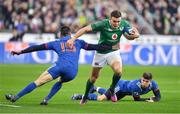 3 February 2018; Jacob Stockdale of Ireland is tackled by Geoffrey Palis of France during the NatWest Six Nations Rugby Championship match between France and Ireland at the Stade de France in Paris, France. Photo by Brendan Moran/Sportsfile