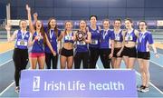 3 February 2018; The Dublin City Harriers Team, Co Dublin, celebrate after winning the women's competition at the Irish Life Health National Indoor League Finals at the National Indoor Arena in Abbotstown, Dublin. Photo by Sam Barnes/Sportsfile