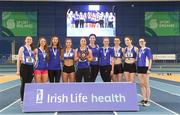 3 February 2018; The Dublin City Harriers Team, Co Dublin, after winning the women's competition at the Irish Life Health National Indoor League Finals at the National Indoor Arena in Abbotstown, Dublin. Photo by Sam Barnes/Sportsfile
