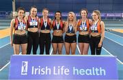 3 February 2018; The Slí Cualann Team, Co Wicklow, after finishing second in the women's competition at the Irish Life Health National Indoor League Finals at the National Indoor Arena in Abbotstown, Dublin. Photo by Sam Barnes/Sportsfile