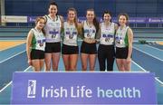 3 February 2018; The Craughwell AC team, Co Galway, after finishing third in the women's competition at the Irish Life Health National Indoor League Finals at the National Indoor Arena in Abbotstown, Dublin. Photo by Sam Barnes/Sportsfile