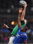 3 February 2018; Peter O'Mahony of Ireland wins a lineout ahead of Yacouba Camara of France during the NatWest Six Nations Rugby Championship match between France and Ireland at the Stade de France in Paris, France. Photo by Brendan Moran/Sportsfile