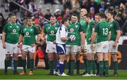 3 February 2018; Referee Nigel Owens speaks to Jonathan Sexton of Ireland late in the NatWest Six Nations Rugby Championship match between France and Ireland at the Stade de France in Paris, France. Photo by Brendan Moran/Sportsfile