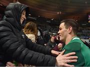 3 February 2018; Jonathan Sexton of Ireland celebrates with his wife Laura after the NatWest Six Nations Rugby Championship match between France and Ireland at the Stade de France in Paris, France. Photo by Brendan Moran/Sportsfile