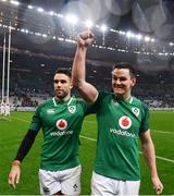 3 February 2018; Conor Murray, left, and Jonathan Sexton of Ireland celebrate following the NatWest Six Nations Rugby Championship match between France and Ireland at the Stade de France in Paris, France. Photo by Ramsey Cardy/Sportsfile