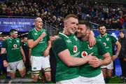 3 February 2018; Dan Leavy, left, and Fergus McFadden of Ireland celebrate following the NatWest Six Nations Rugby Championship match between France and Ireland at the Stade de France in Paris, France. Photo by Ramsey Cardy/Sportsfile