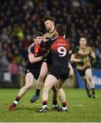 3 February 2018; Barry John Keane of Kerry in action against Eoin O’Donoghue, left, and Shane Nally of Mayo during the Allianz Football League Division 1 Round 2 match between Mayo and Kerry at Elverys MacHale Park in Castlebar, Co Mayo. Photo by Seb Daly/Sportsfile