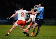 3 February 2018; Michael Darragh Macauley of Dublin in action against Ciaran McLaughlin of Tyrone during the Allianz Football League Division 1 Round 2 match between Tyrone and Dublin at Healy Park in Omagh, County Tyrone. Photo by Oliver McVeigh/Sportsfile