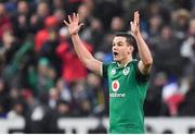 3 February 2018; Jonathan Sexton of Ireland celebrates kicking a last second drop goal to win the game during the NatWest Six Nations Rugby Championship match between France and Ireland at the Stade de France in Paris, France. Photo by Brendan Moran/Sportsfile