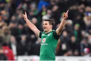 3 February 2018; Jonathan Sexton of Ireland celebrates kicking his last second drop goal to win the game during the NatWest Six Nations Rugby Championship match between France and Ireland at the Stade de France in Paris, France. Photo by Brendan Moran/Sportsfile