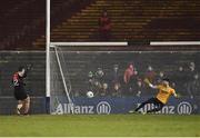 3 February 2018; Diarmuid O’Connor of Mayo shoots to score his side's second goal of the game from the penalty spot past Shane Murphy of Kerry during the Allianz Football League Division 1 Round 2 match between Mayo and Kerry at Elverys MacHale Park in Castlebar, Co Mayo. Photo by Seb Daly/Sportsfile