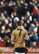 3 February 2018; Ronan Shanahan of Kerry is shown a red card by referee Derek O’Mahoney during the Allianz Football League Division 1 Round 2 match between Mayo and Kerry at Elverys MacHale Park in Castlebar, Co Mayo. Photo by Seb Daly/Sportsfile