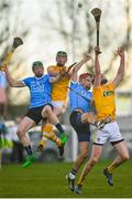 4 February 2018; Fergal Whitely and Danny Sutcliffe of Dublin in action against Gerard Walsh and Joe Maskey of Antrim during the to the Allianz Hurling League Division 1B Round 2 match between Antrim and Dublin at Corrigan Park, in Belfast, Antrim. Photo by Mark Marlow/Sportsfile