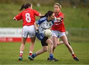 4 February 2018; Fiona Courtney of Monaghan in action against Melissa Duggan, left, and Orla Finn of Cork during the Lidl Ladies Football National League Division 1 Round 2 match between Cork and Monaghan at Mallow GAA Complex in Mallow, Co. Cork. Photo by Diarmuid Greene/Sportsfile