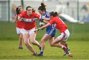 4 February 2018; Rosemary Courtney of Monaghan in action against Aine O'Sullivan, left, and Melissa Duggan of Cork during the Lidl Ladies Football National League Division 1 Round 2 match between Cork and Monaghan at Mallow GAA Complex in Mallow, Co. Cork. Photo by Diarmuid Greene/Sportsfile