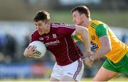 4 February 2018; Johnny Heaney of Galway in action against Leo McLoone of Donegal during the Allianz Football League Division 1 Round 2 match between Donegal and Galway at O'Donnell Park, in Letterkenny, Donegal. Photo by Oliver McVeigh/Sportsfile