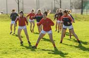 4 February 2018; Cork players, including captain Doireann O'Sullivan, warm up prior to the Lidl Ladies Football National League Division 1 Round 2 match between Cork and Monaghan at Mallow GAA Complex in Mallow, Co. Cork. Photo by Diarmuid Greene/Sportsfile