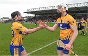 4 February 2018; Ian Galvin, left, and Conor Cleary of Clare congratulate each other following their side's victory during the Allianz Hurling League Division 1A Round 2 match between Kilkenny and Clare at Nowlan Park, in Kilkenny. Photo by Seb Daly/Sportsfile
