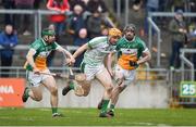 4 February 2018; Séamus Flanagan of Limerick in action against Tom Spain, left, and Ben Conneely of Offaly during the Allianz Hurling League Division 1B Round 2 match bewteen Offaly and Limerick at Bord Na Móna O'Connor Park, in Tullamore, Offaly. Photo by Daire Brennan/Sportsfile