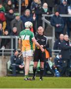 4 February 2018; Referee Seán Cleere shows Dermott Shortt of Offaly a red card during the Allianz Hurling League Division 1B Round 2 match bewteen Offaly and Limerick at Bord Na Móna O'Connor Park, in Tullamore, Offaly. Photo by Daire Brennan/Sportsfile