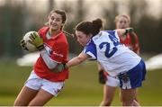 4 February 2018; Eimear Meaney of Cork in action against Eva Woods of Monaghan during the Lidl Ladies Football National League Division 1 Round 2 match between Cork and Monaghan at Mallow GAA Complex in Mallow, Co. Cork. Photo by Diarmuid Greene/Sportsfile