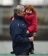 4 February 2018; Limerick manager John Kiely celebrates with his daughter Aoife, aged 5, after the Allianz Hurling League Division 1B Round 2 match bewteen Offaly and Limerick at Bord Na Móna O'Connor Park, in Tullamore, Offaly. Photo by Daire Brennan/Sportsfile