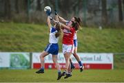 4 February 2018; Brid O'Sullivan of Cork in action against Hannah McSkeane, left, and Muireann Atkinson of Monaghan during the Lidl Ladies Football National League Division 1 Round 2 match between Cork and Monaghan at Mallow GAA Complex in Mallow, Co. Cork. Photo by Diarmuid Greene/Sportsfile