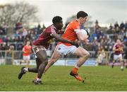 4 February 2018;  Rory Grugan of Armagh in action against Boidu Sayeh of Westmeath during the Allianz Football League Division 3 Round 2 match between Westmeath and Armagh at TEG Cusack Park, in Mullingar, Westmeath. Photo by Tomás Greally/Sportsfile
