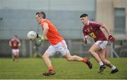 4 February 2018; Mark Shields of Armagh in action against Ronan O'Toole of Westmeath during the Allianz Football League Division 3 Round 2 match between Westmeath and Armagh at TEG Cusack Park, in Mullingar, Westmeath.  Photo by Tomás Greally/Sportsfile
