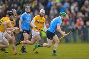 4 February 2018; Fergal Whitely of Dublin breaks away from Neil McManus of Antrim during the Allianz Hurling League Division 1B Round 2 match between Antrim and Dublin at Corrigan Park, in Belfast, Antrim. Photo by Mark Marlow/Sportsfile