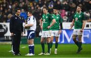 3 February 2018; Jonathan Sexton of Ireland speaks to referee Nigel Owens during the NatWest Six Nations Rugby Championship match between France and Ireland at the Stade de France in Paris, France. Photo by Ramsey Cardy/Sportsfile