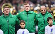 3 February 2018; Tadhg Furlong, left, Dan Leavy, centre, and captain Rory Best of Ireland ahead of the NatWest Six Nations Rugby Championship match between France and Ireland at the Stade de France in Paris, France. Photo by Ramsey Cardy/Sportsfile