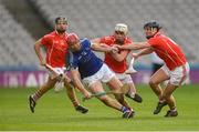 4 February 2018; Séamus Prendergast of Ardmore in action against Fethard St Mogues players, from left, Graham O'Grady, Joe Sutton, and Kevin Rowe during the AIB GAA Hurling All-Ireland Junior Club Championship Final match between Ardmore and Fethard St Mogues at Croke Park in Dublin. Photo by Piaras Ó Mídheach/Sportsfile