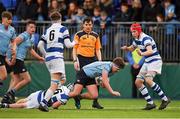 4 February 2018; Matthew Sherwin of St Michael's College is tackled by Max Patterson of Blackrock College during the Bank of Ireland Leinster Schools Junior Cup Round 1 match between St Michael’s College and Blackrock College at Donnybrook Stadium, in Dublin. Photo by Brendan Moran/Sportsfile