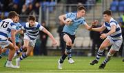 4 February 2018; Conor Gannon of St Michael's College breaks clear of Ben Brownlee, right, of Blackrock College during the Bank of Ireland Leinster Schools Junior Cup Round 1 match between St Michael’s College and Blackrock College at Donnybrook Stadium, in Dublin. Photo by Brendan Moran/Sportsfile