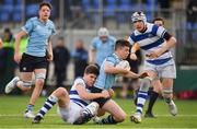 4 February 2018; Conor Gannon of St Michael's College is tackled by Ben Brownlee of Blackrock College during the Bank of Ireland Leinster Schools Junior Cup Round 1 match between St Michael’s College and Blackrock College at Donnybrook Stadium, in Dublin. Photo by Brendan Moran/Sportsfile