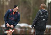 5 February 2018; Robin Copeland and Simon Zebo share a laugh before Munster Rugby squad training at the University of Limerick in Limerick. Photo by Diarmuid Greene/Sportsfile