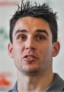 6 February 2018; Joey Carbery speaking during an Ireland rugby press conference at Carton House in Maynooth, Co Kildare. Photo by Brendan Moran/Sportsfile