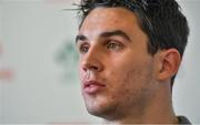 6 February 2018; Joey Carbery speaking during an Ireland rugby press conference at Carton House in Maynooth, Co Kildare. Photo by Brendan Moran/Sportsfile